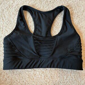 Running Girl Medium Impact Sport Bra Black with Razor Back Pocket